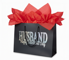 Load image into Gallery viewer, Handmade Valentine's Gift Bag for Him and Her – Premium Black & Holographic Gift Wrap