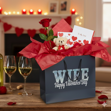 Load image into Gallery viewer, Handmade Valentine's Gift Bag for Him and Her – Premium Black & Holographic Gift Wrap
