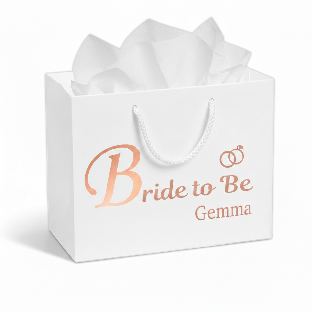 Bride To Be Luxury Gift Bag with White Tissue Paper – Standard or Personalised