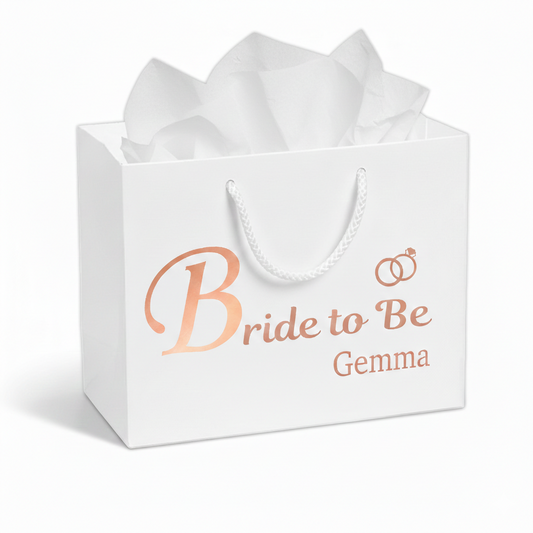 Bride To Be Luxury Gift Bag with White Tissue Paper – Standard or Personalised