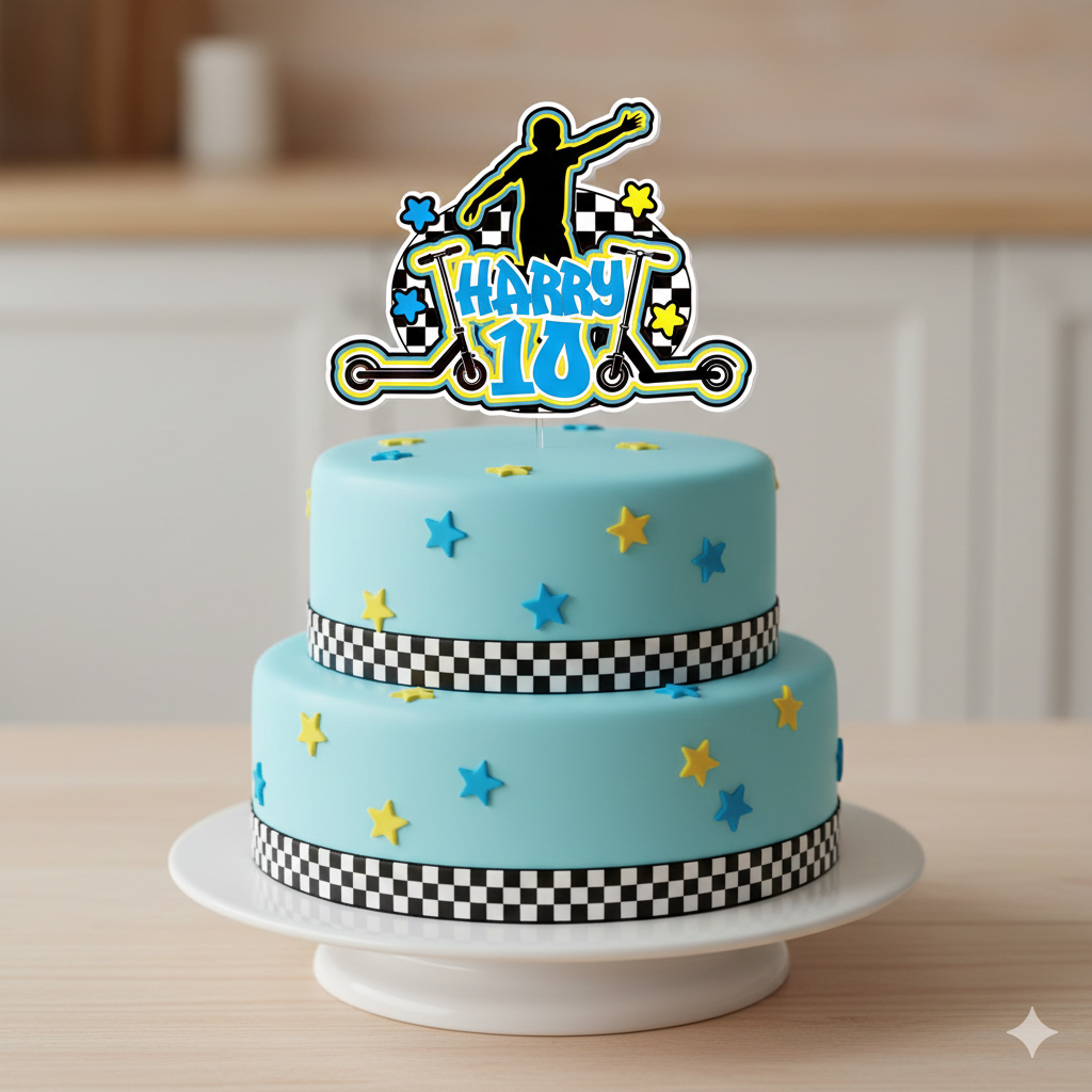 Personalised Scooter Cake Topper - Custom Name & Age