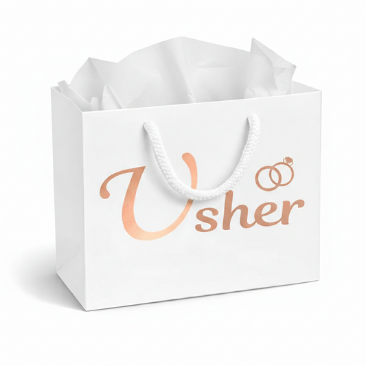 Usher Luxury Gift Bag with White Tissue Paper – Standard or Personalised