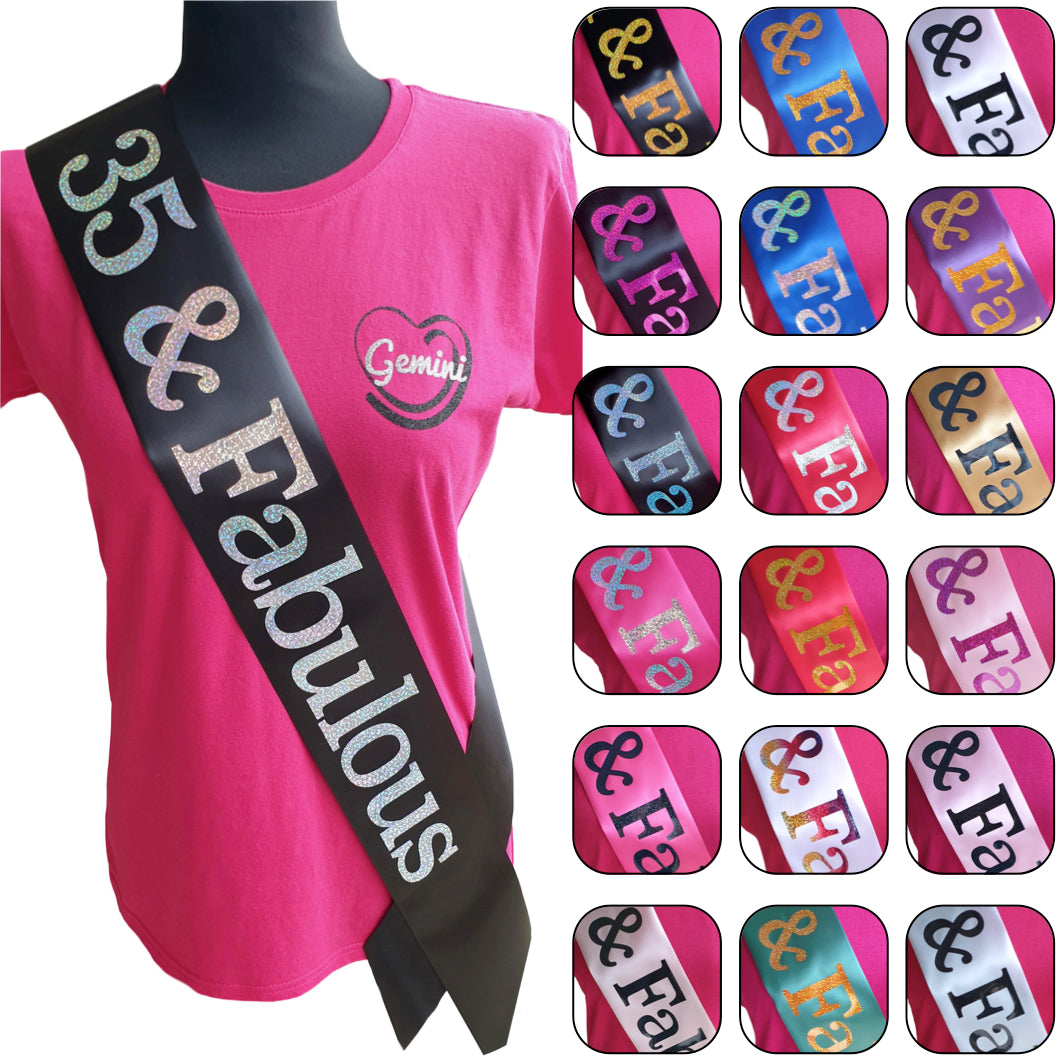 35 and Fabulous Holographic Birthday Sash