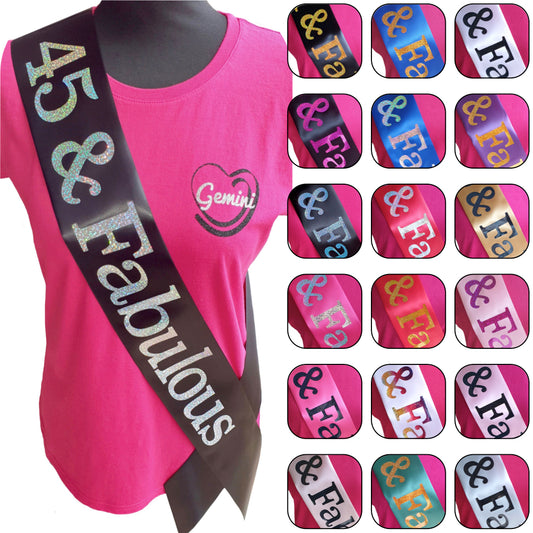 45 and Fabulous Holographic Birthday Sash
