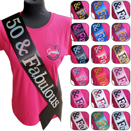50 and Fabulous Holographic Birthday Sash