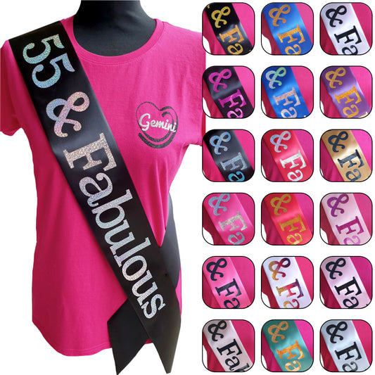 55 and Fabulous Holographic Birthday Sash