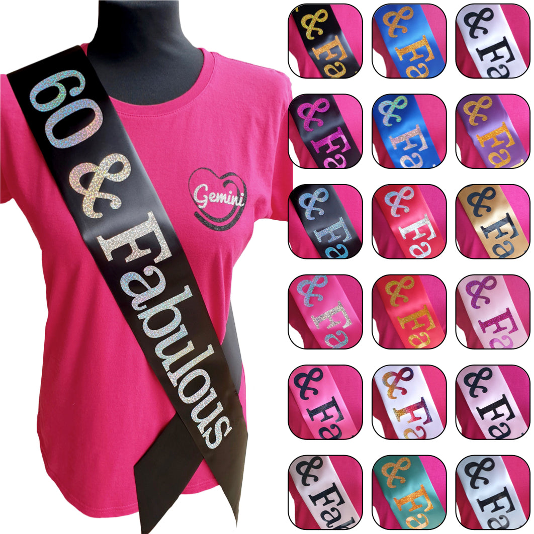 60 and Fabulous Holographic Birthday Sash
