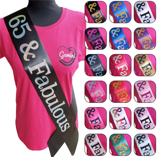 65 and Fabulous Holographic Birthday Sash