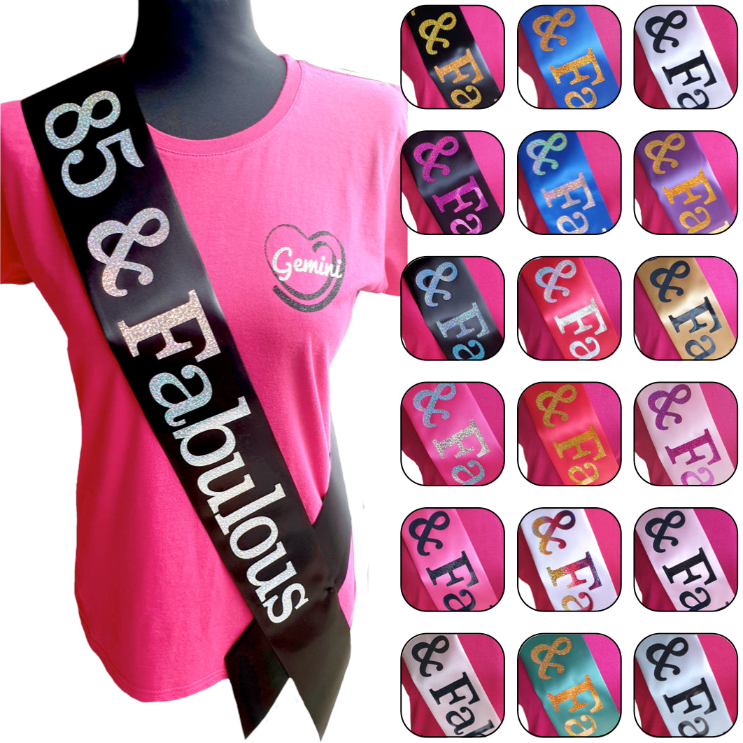 85 and Fabulous Holographic Birthday Sash