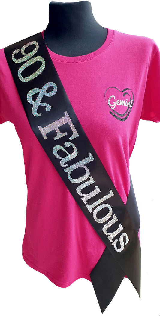 90 and Fabulous Holographic Birthday Sash