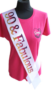 90 and Fabulous Holographic Birthday Sash